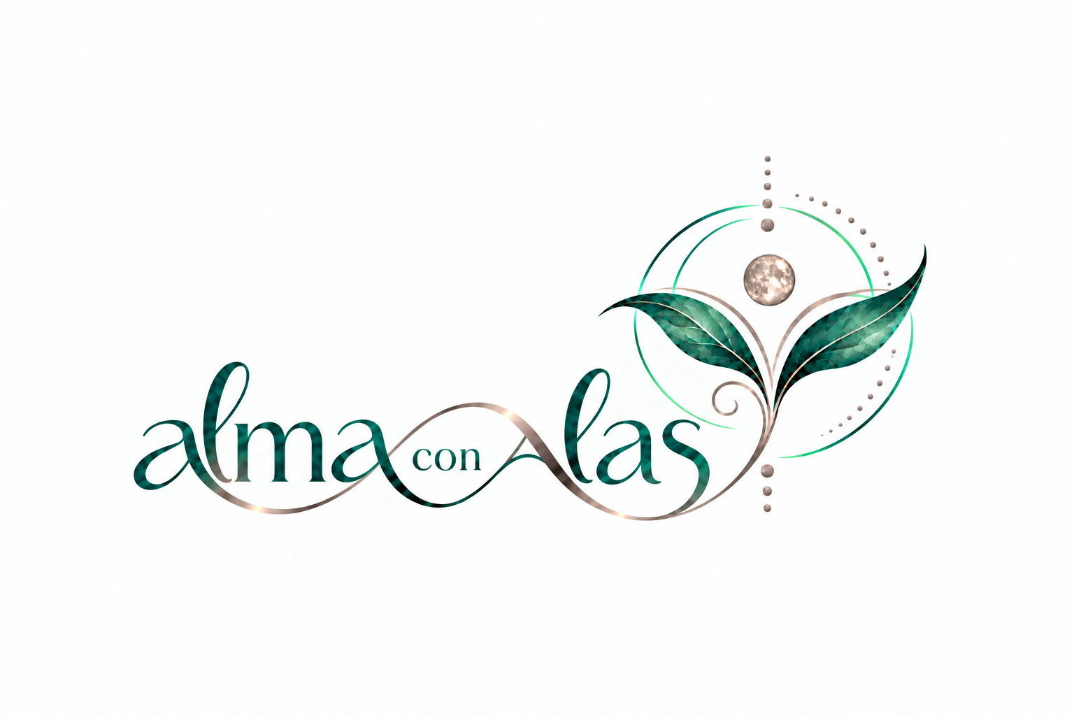 alma con alas – Logo mit Blättern und Mond rechts