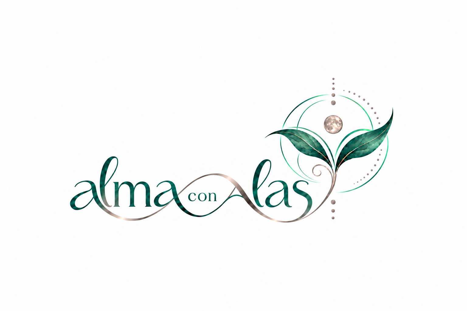 alma con alas – Logo mit Blättern und Mond rechts